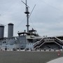 トークショーの会場となった「記念艦三笠」。引退して99年とはいえ立派な巨大戦艦。これが、みかさロボになったのだ（メタバース上ですが）。
